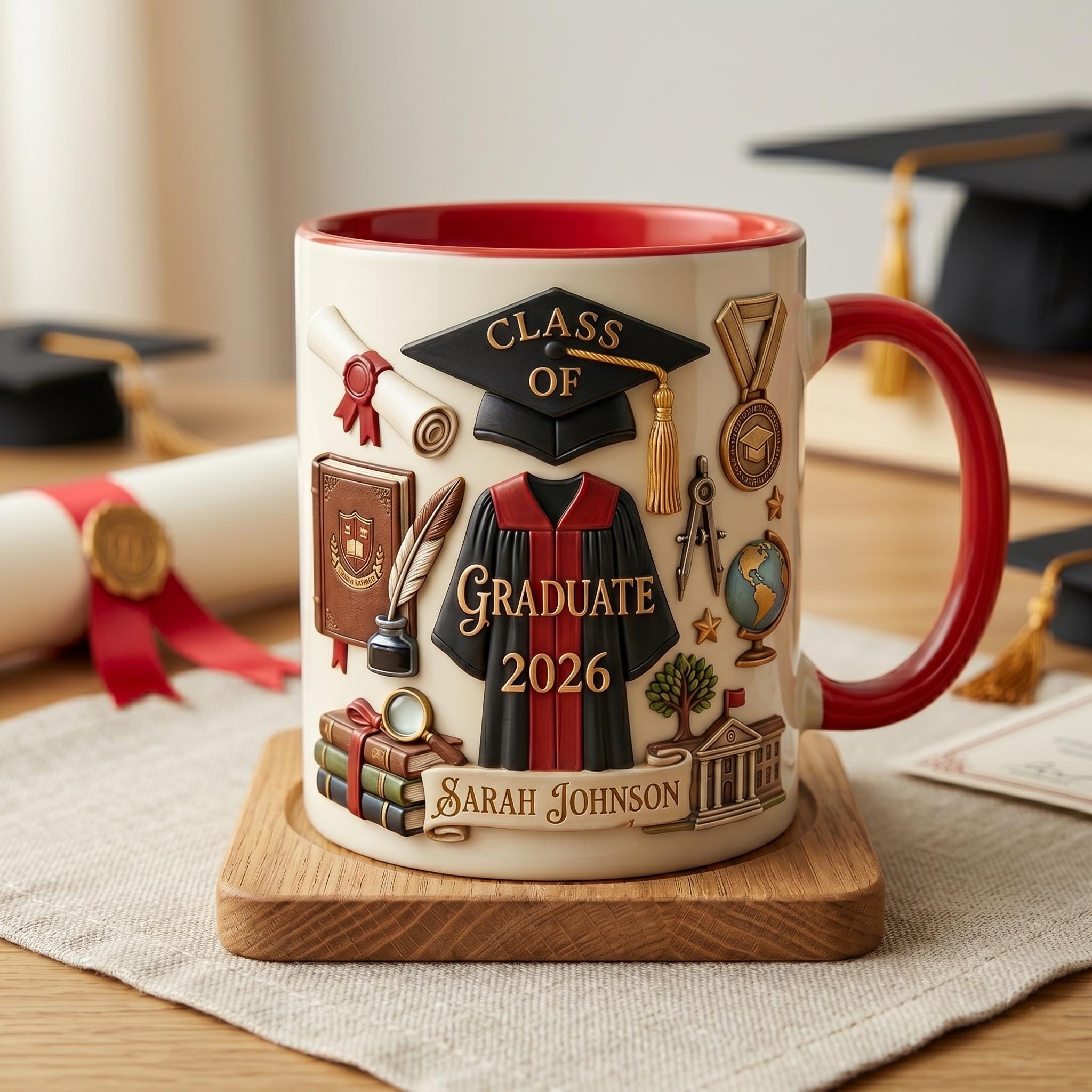 Personalized Graduation 2026 Mug 3D, Faux 3D Effect Ceramic Senior Celebration Gift