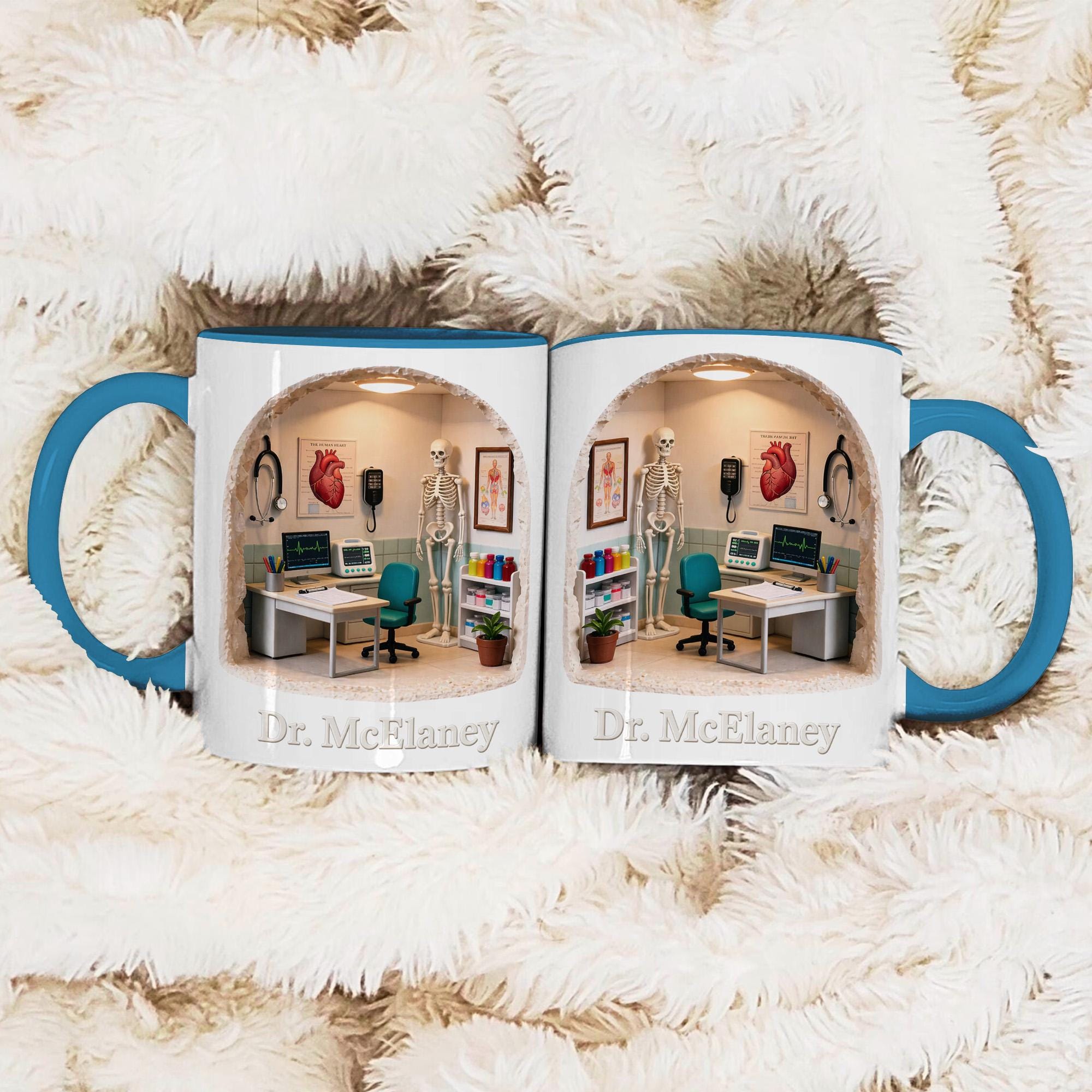 Personalized Doctor Mug Gift, Custom Name Medical Office Coffee Cup, Anatomy Clinic Design, Gift for Doctor Him Her