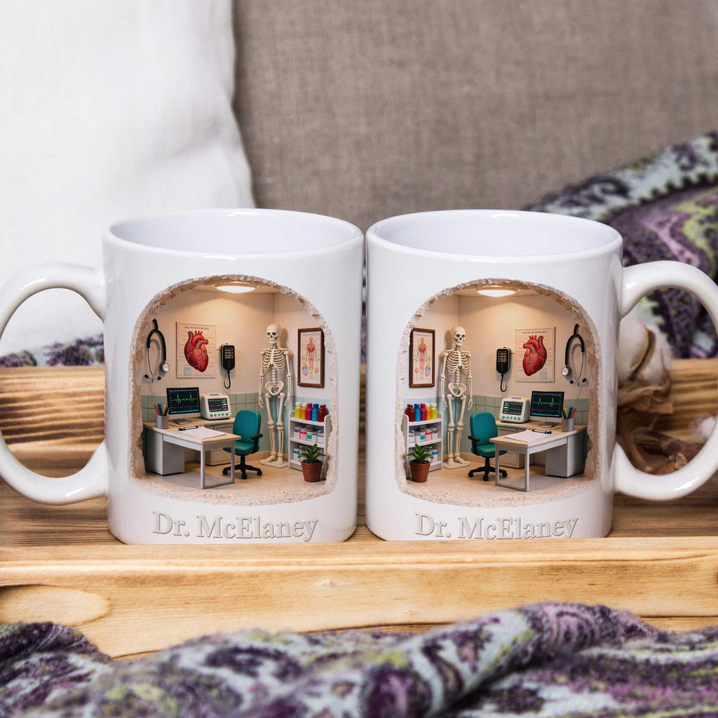 Personalized Doctor Mug Gift, Custom Name Medical Office Coffee Cup, Anatomy Clinic Design, Gift for Doctor Him Her