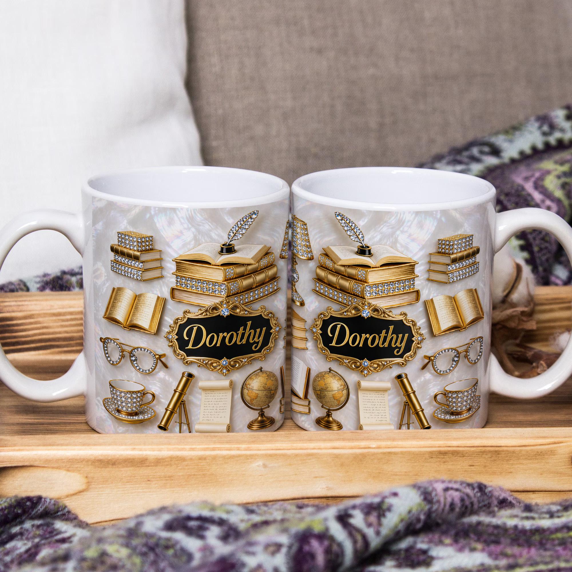 Personalized Book Lover Mug, Custom Name Reading Mug, Bookworm Gift for Her, Reader Gift, Librarian Gift, Literary Coffee Cup