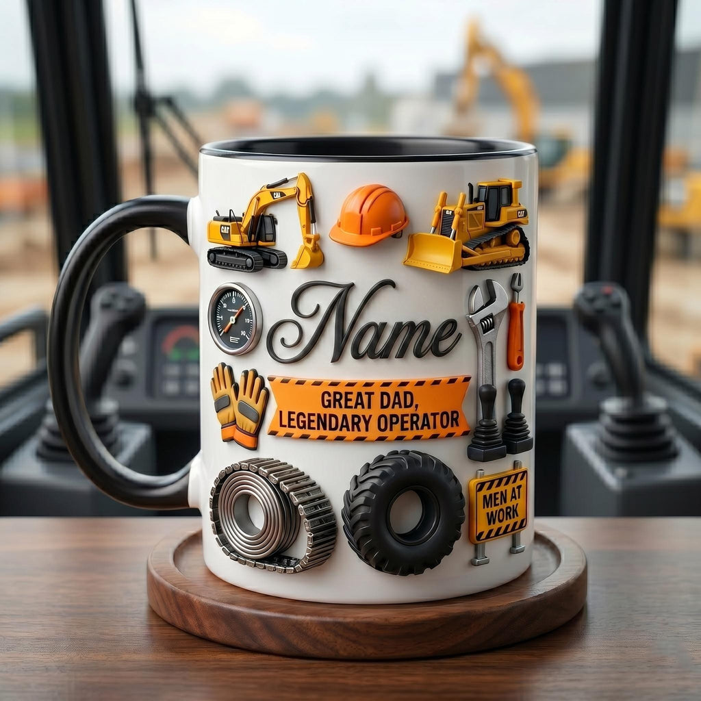 Heavy Equipment Operator Dad Mug 3D, Excavator Father's Day Gift, Faux 3D Effect