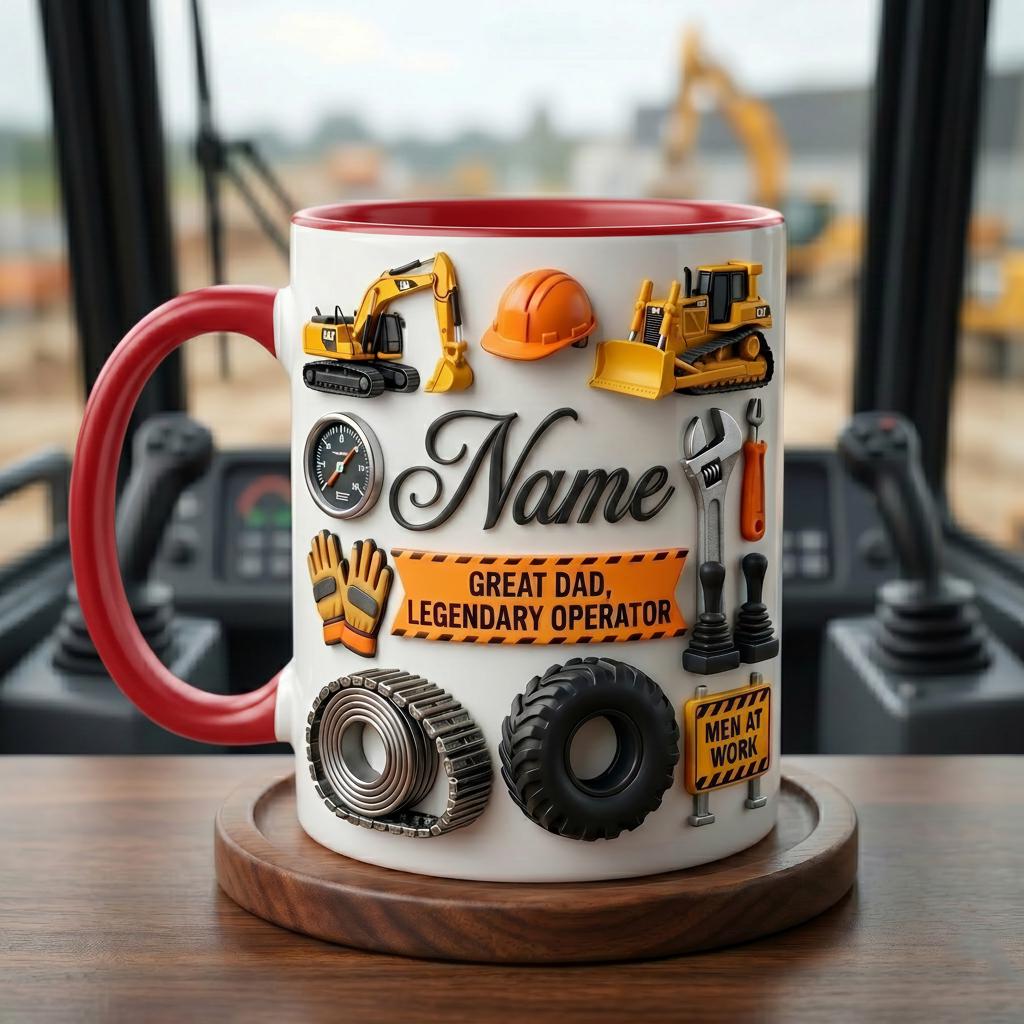Heavy Equipment Operator Dad Mug 3D, Excavator Father's Day Gift, Faux 3D Effect