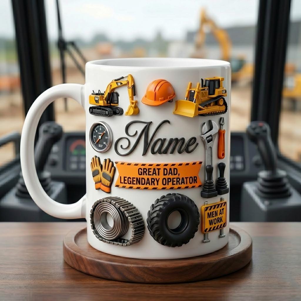Heavy Equipment Operator Dad Mug 3D, Excavator Father's Day Gift, Faux 3D Effect