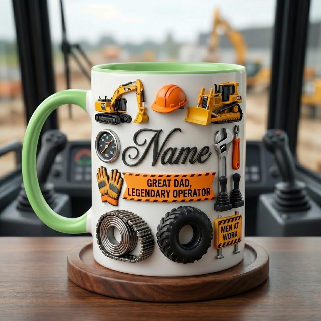 Heavy Equipment Operator Dad Mug 3D, Excavator Father's Day Gift, Faux 3D Effect