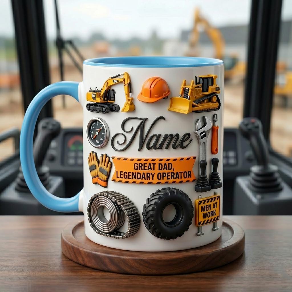 Heavy Equipment Operator Dad Mug 3D, Excavator Father's Day Gift, Faux 3D Effect