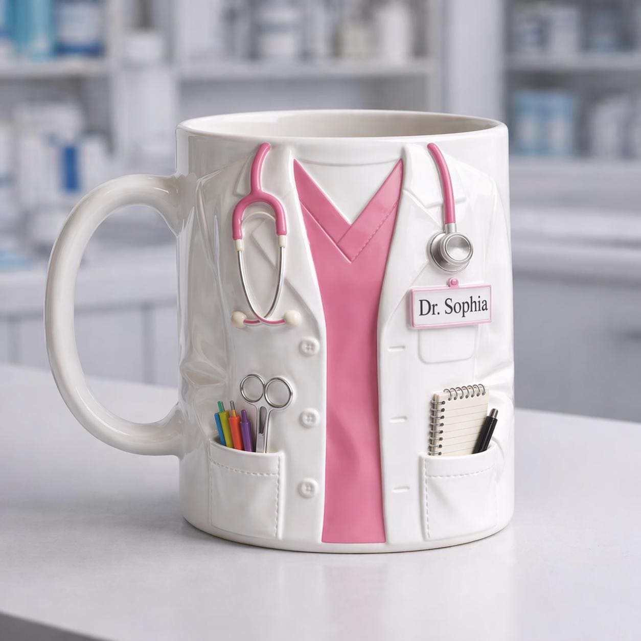 Personalized Doctor Mug Gift, Custom Name Medical Coffee Cup, Stethoscope Scrubs Design, Gift for Doctor Her
